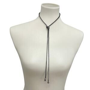 New in Red Gift Box Black Silver Rhinestone Long Knotted Lariat Necklace Jewelry